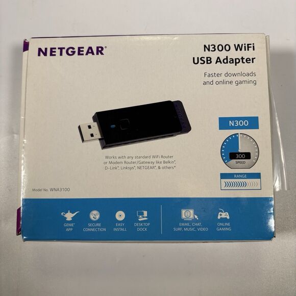 NETGEAR N300(WNA3100)WIRELESS WIFI Receiver USB ADAPTER  Antenna Kit +Stand NEW - Picture 1 of 8
